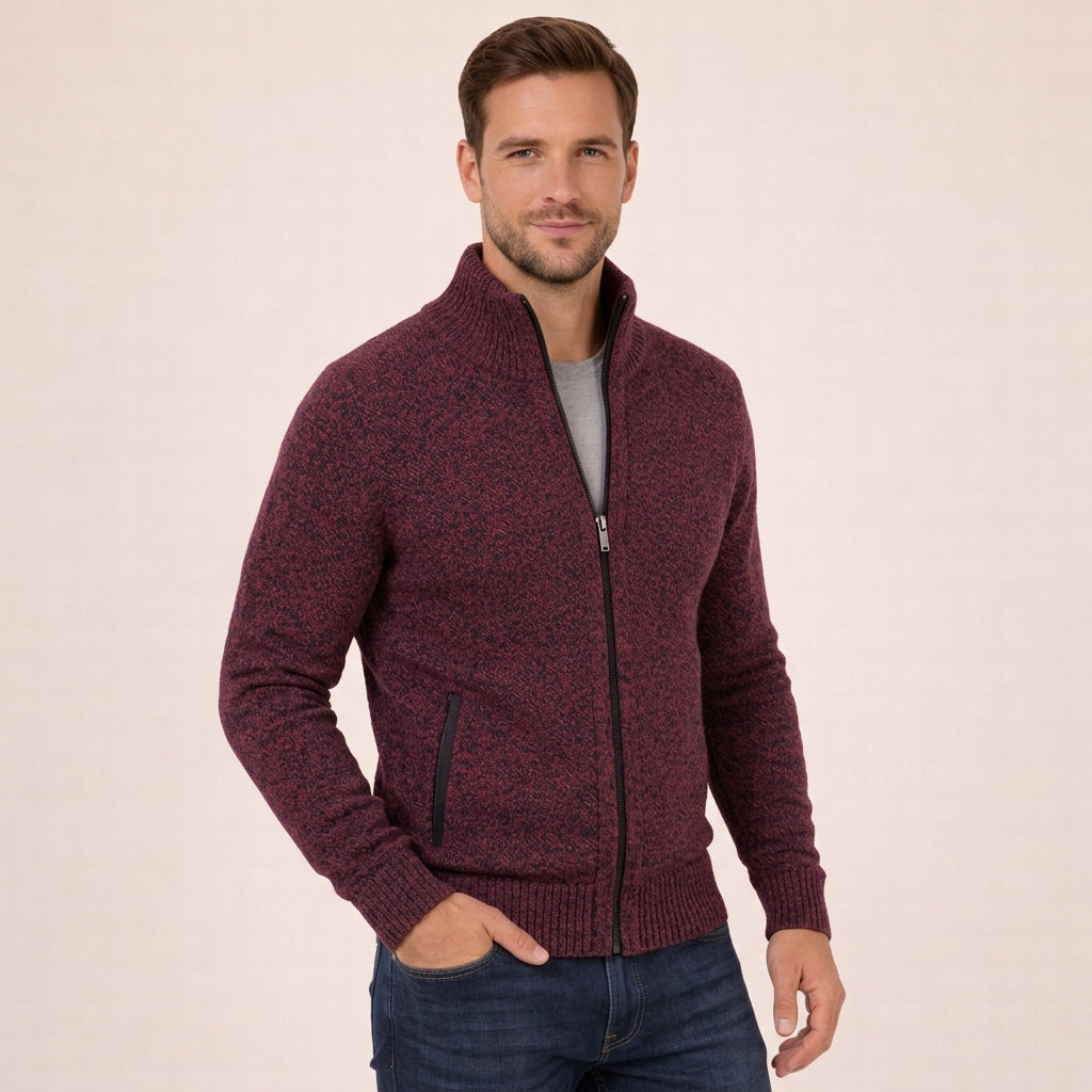 High-quality men's full zip sweater, offering versatile fashion and comfortable long-sleeve wear for any man.