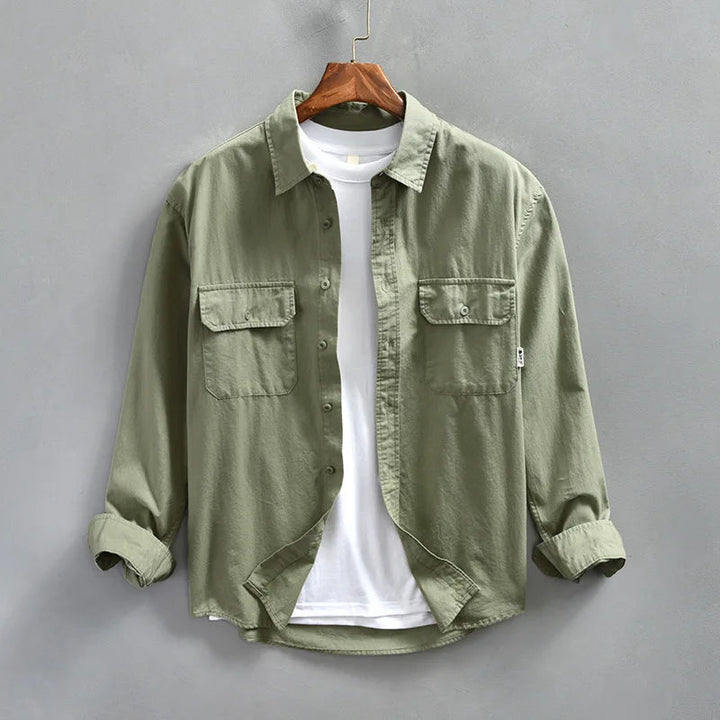 Comfortable men's versatile long sleeve button-up shirt, ideal for all-day wear.