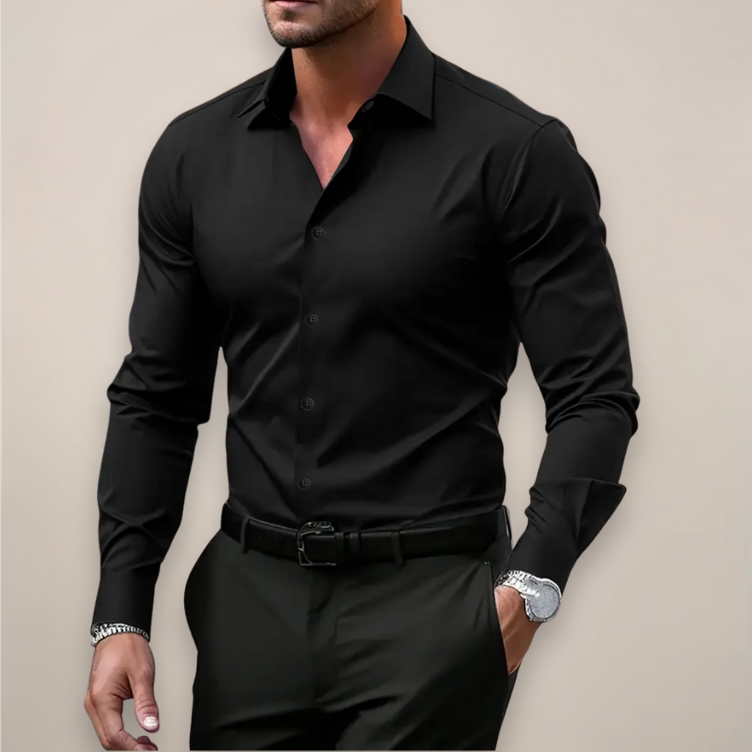 Comfortable men's long-sleeve shirt with a unique notched collar. Regular fit for everyday and office fashion.