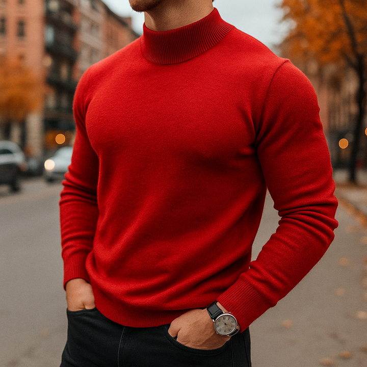 Men's versatile semi-turtleneck sweater for elevated style. A sophisticated long-sleeve top, perfect for winter fashion.