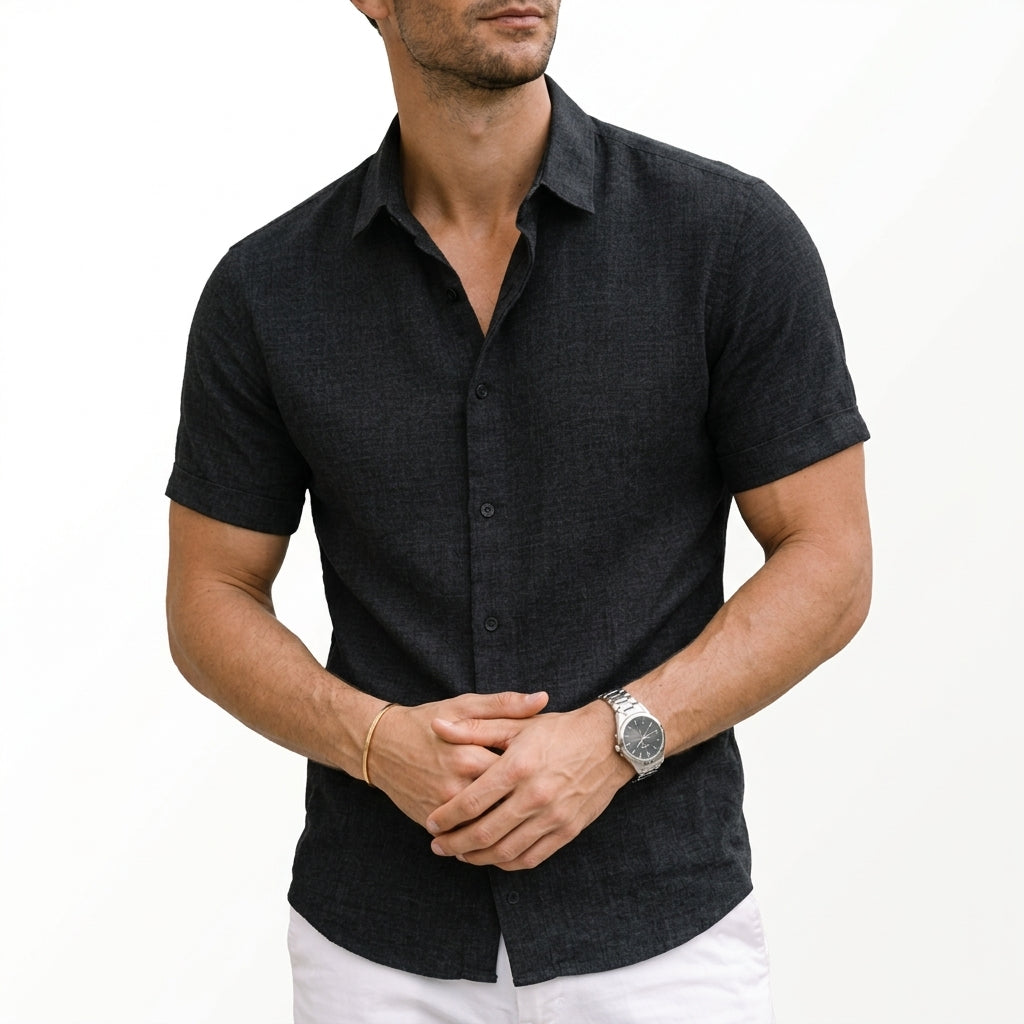 Classic men's short sleeve button-down shirt, a stylish & comfortable top for versatile spring & summer fashion.