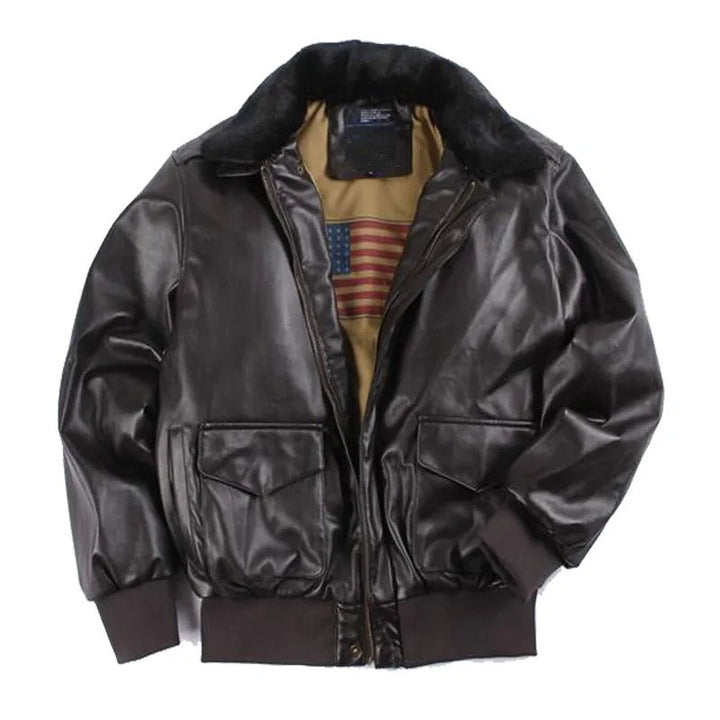 Men's vintage black leather motorcycle jacket, rugged winter biker style outerwear for cool weather.