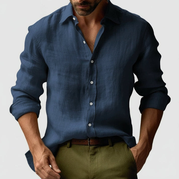 Men's long sleeve vintage button-up shirt. Smart-casual everyday fashion.