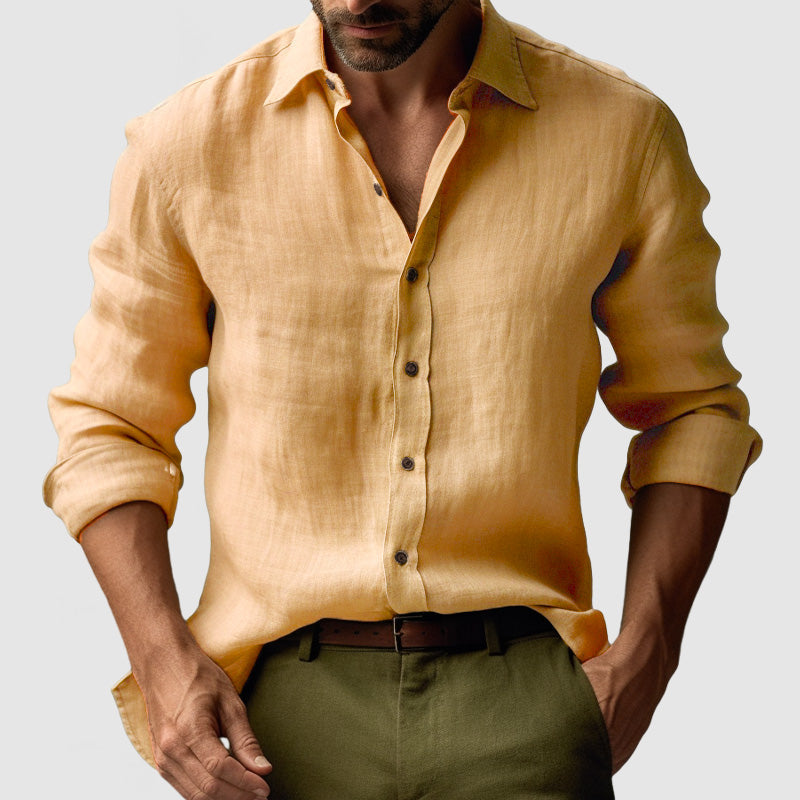 Versatile men's long sleeve button-up shirt, vintage style. Ideal for smart-casual spring & autumn fashion.