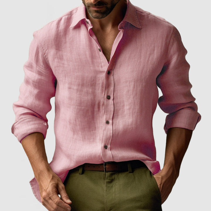 Comfortable men's long sleeve button-up. Vintage smart-casual fashion for spring and summer.