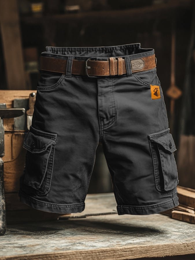 Comfortable men's utility cargo shorts, rugged design with ample pockets, suitable for daily wear & casual fashion.