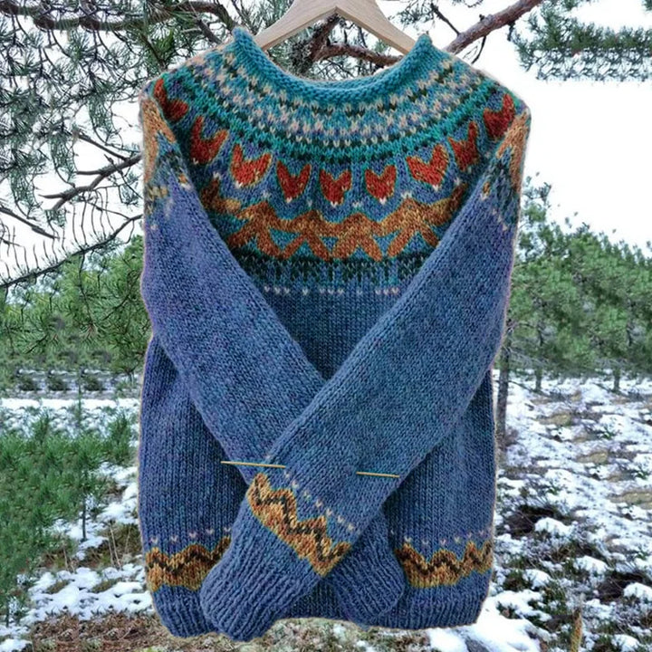 Relaxed fit long sleeve men's crewneck sweater, vintage geometric knit. Great for fall/winter outfits.