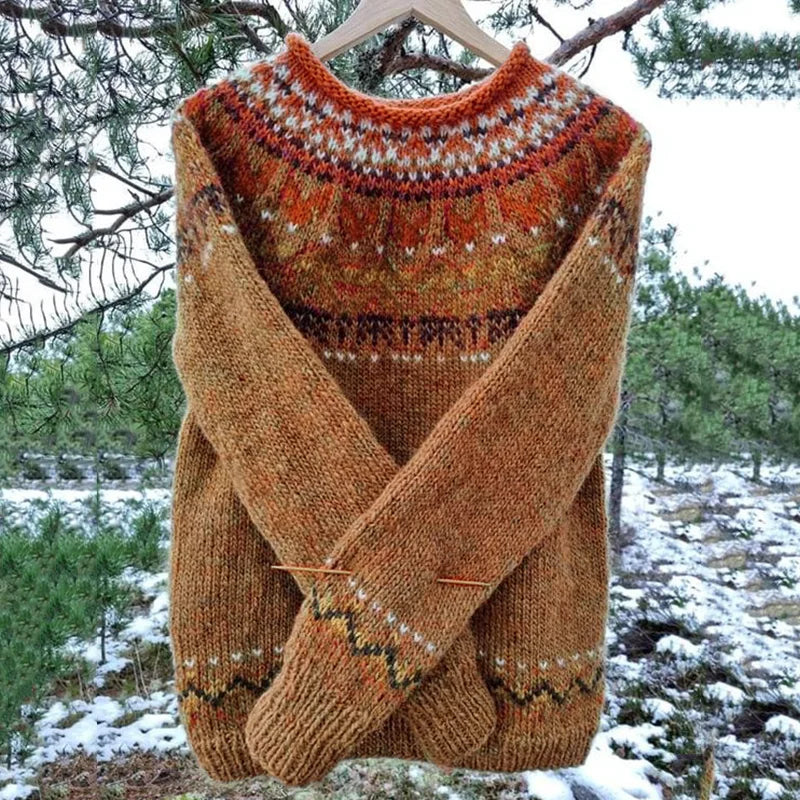 Mens vintage geometric knitwear pullover. A stylish and cozy crewneck for modern fall fashion.