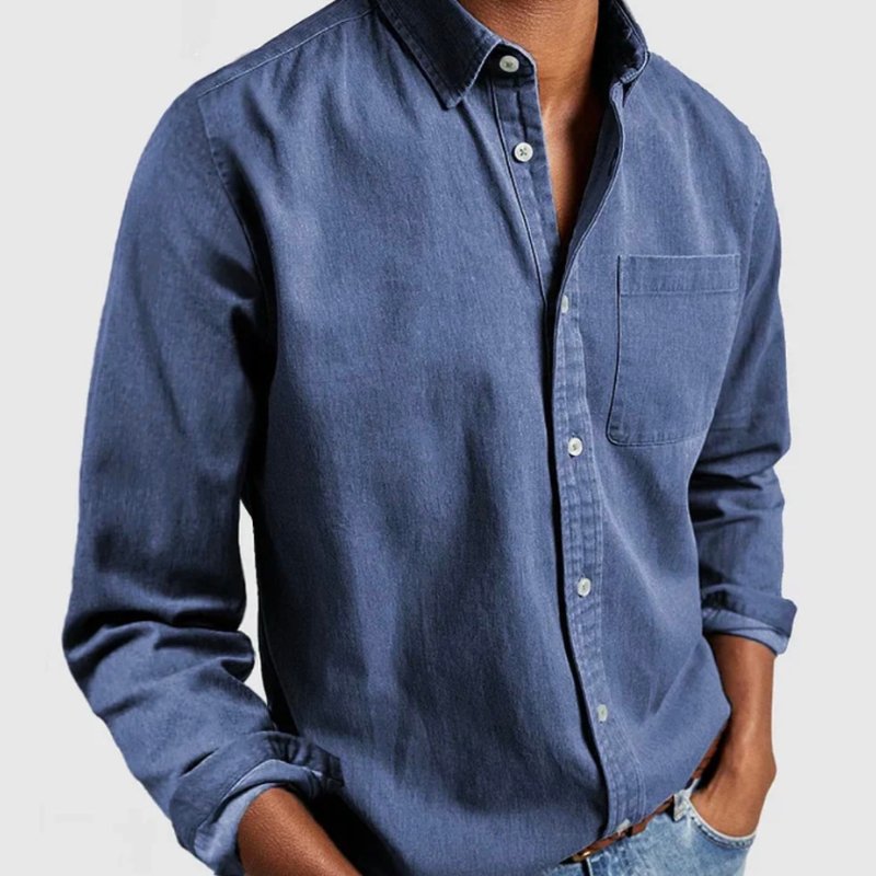 Men's vintage long-sleeve button-up shirt for timeless casual wear, comfort, and a versatile layered look.