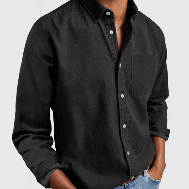 Timeless men's vintage button-up shirt with long sleeves, perfect for casual wear, layered fashion, and everyday comfort.