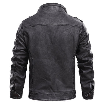 Stylish men's military-inspired utility jacket, vintage zip-up design, dark rugged outerwear for casual fashion.