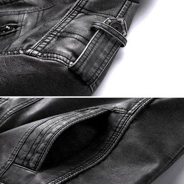 Dark men's vintage zip-up biker jacket, rugged and durable, ideal statement piece for everyday wear.