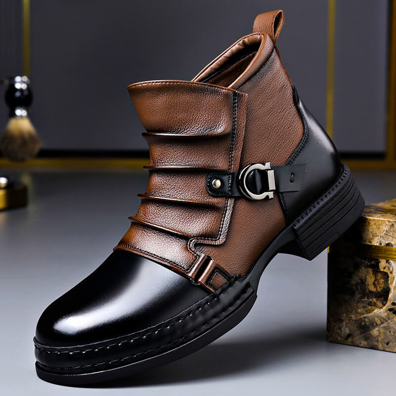 Rugged men's winter ankle boots, slip-resistant, vintage design for durable all-season comfort and walking.
