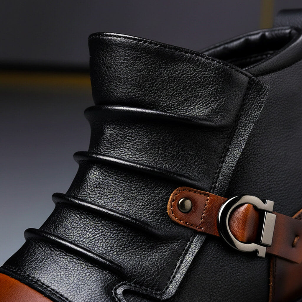 Classic men's vintage ankle boots, durable rugged design in brown leather for all-season comfort walking.