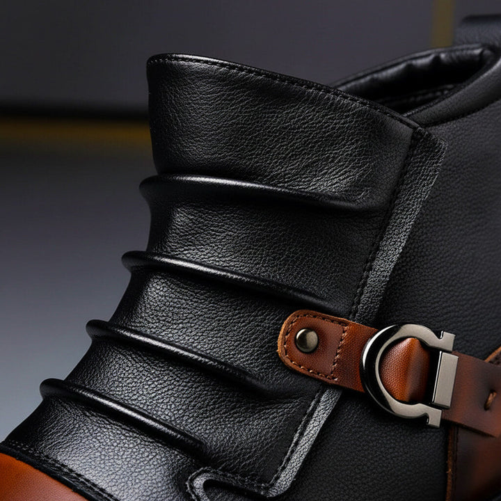 Classic men's vintage ankle boots, durable rugged design in brown leather for all-season comfort walking.