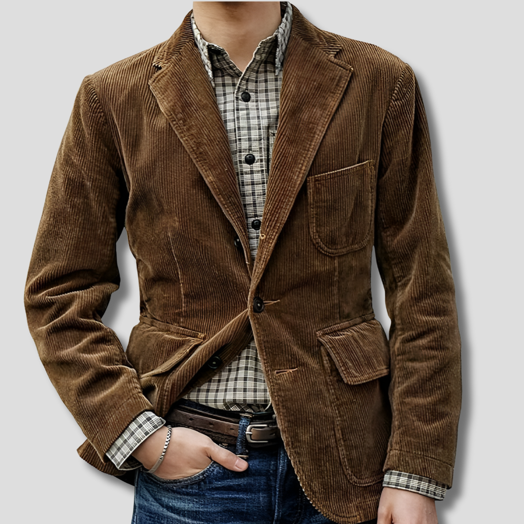 Stylish men's vintage blazer & vest suit set, tailored for a distinguished look. Elegant formal or smart casual fashion apparel.