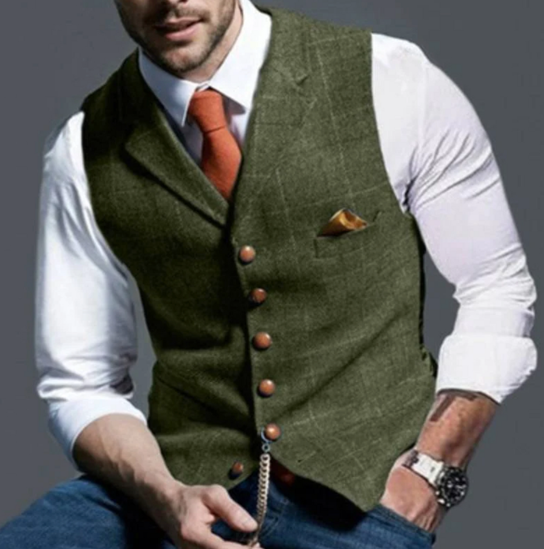 Classic men's formal wear vest, offering stylish layering and a timeless vintage aesthetic.