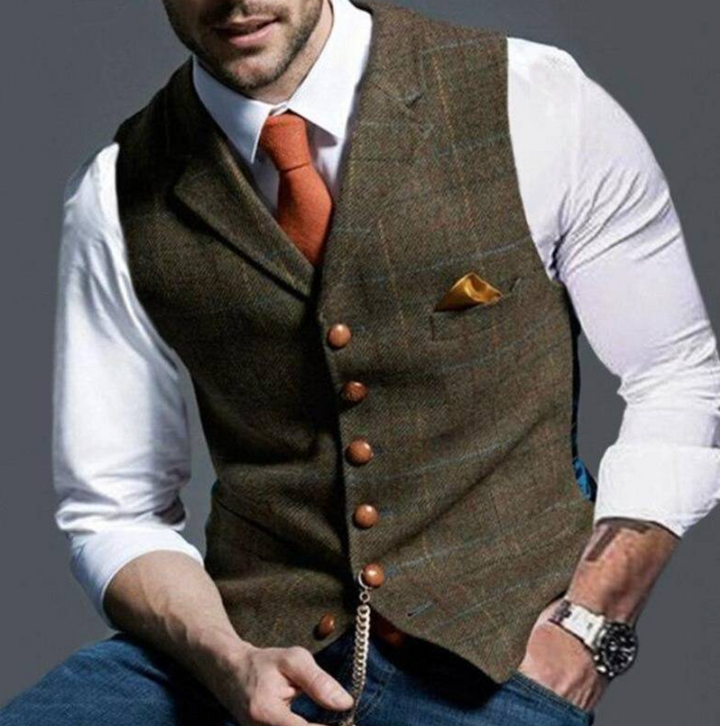 Tailored men's vintage vest in multi-color, perfect for adding a stylish layer to any ensemble.