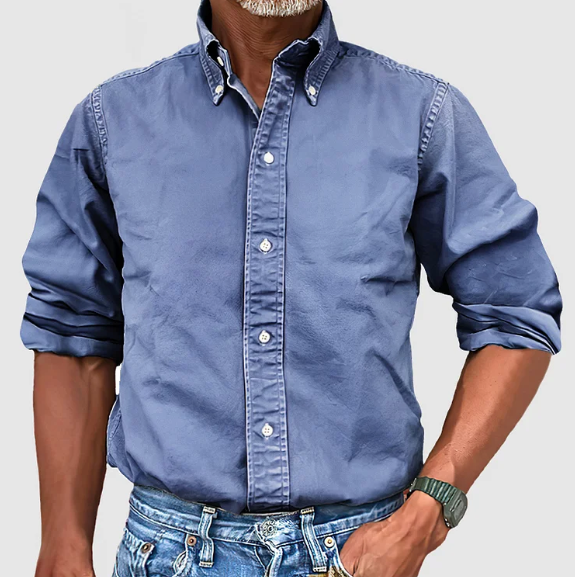 Versatile Men's Vintage Wash Button Down Shirt, perfect for casual or smart-casual occasions.