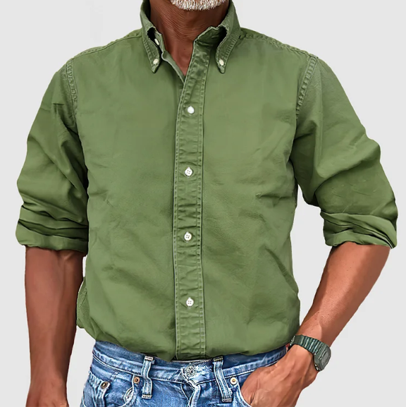 Comfortable & versatile Men's Vintage Wash Button Down Shirt, great for layering or casual style.