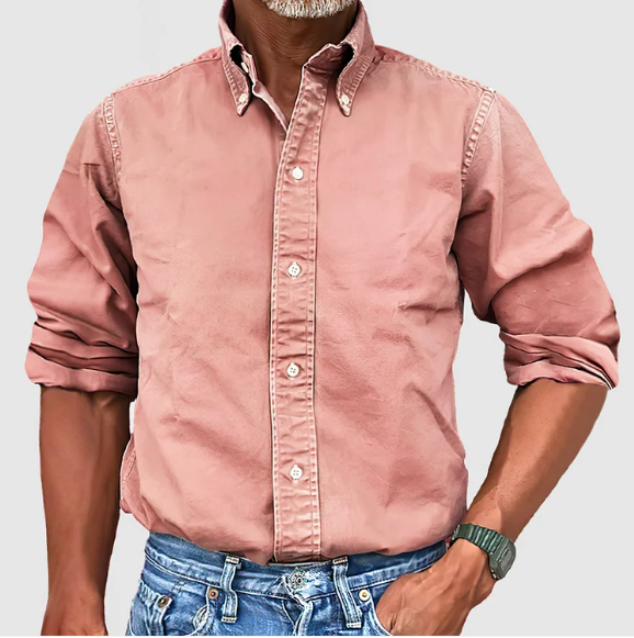 Men's Casual Vintage Wash Button Down Shirt, featuring a classic collar & button-front closure.