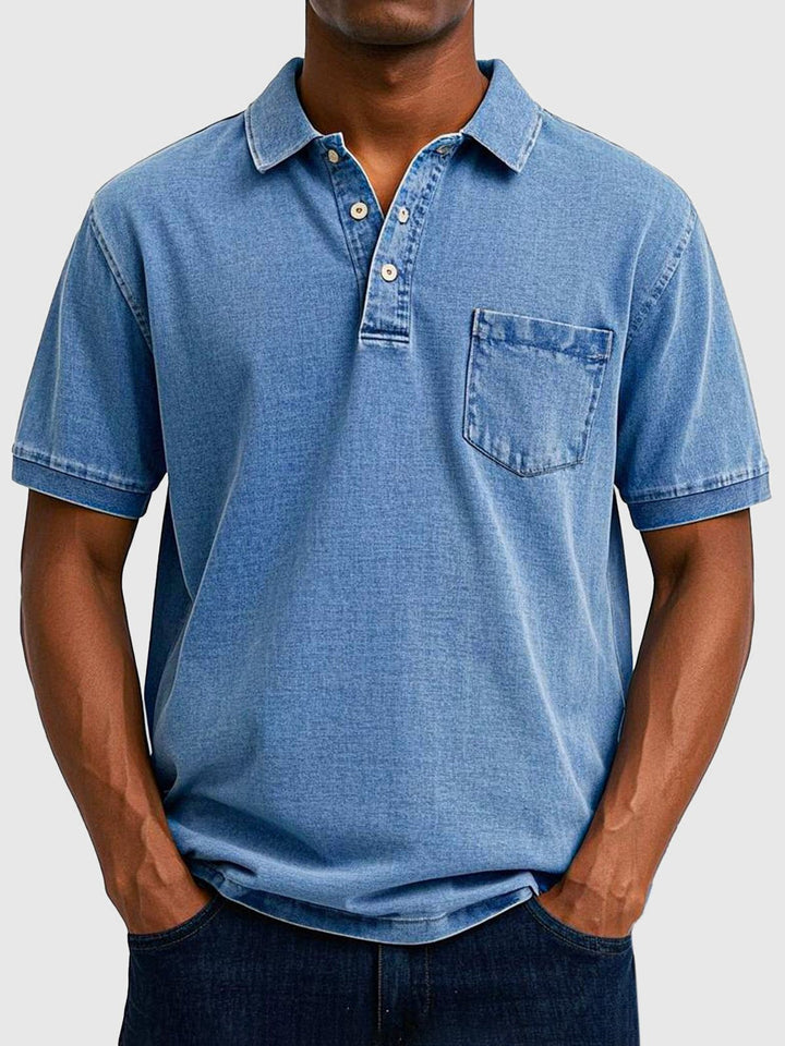 Men's Washed Polo Top: Classic style, soft fabric, button neck. Perfect casual everyday wear for summer.