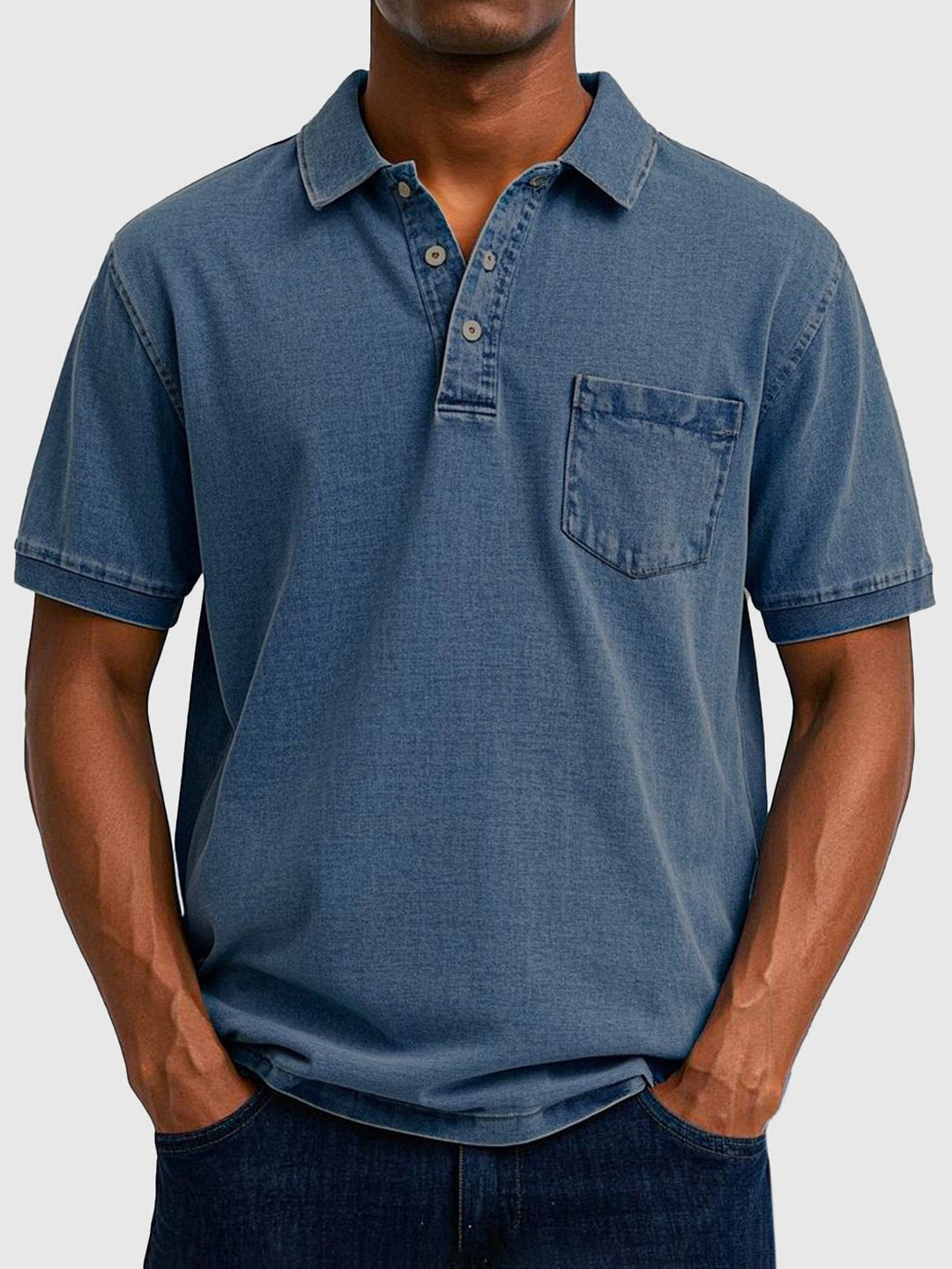 Comfortable men's polo top: Soft, breathable fabric, button-neck design. Great for everyday summer style.
