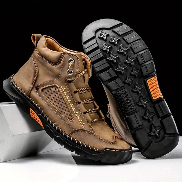 Adventure-ready men's waterproof hiking boots with arch support for rugged outdoor exploration.