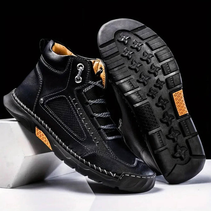 Durable men's waterproof hiking boots with arch support, built for rugged outdoor adventures.