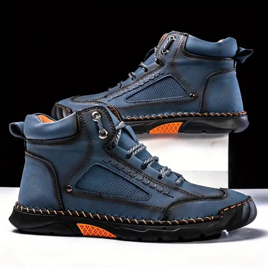 Protective men's waterproof hiking boots with reliable arch support for all terrains.