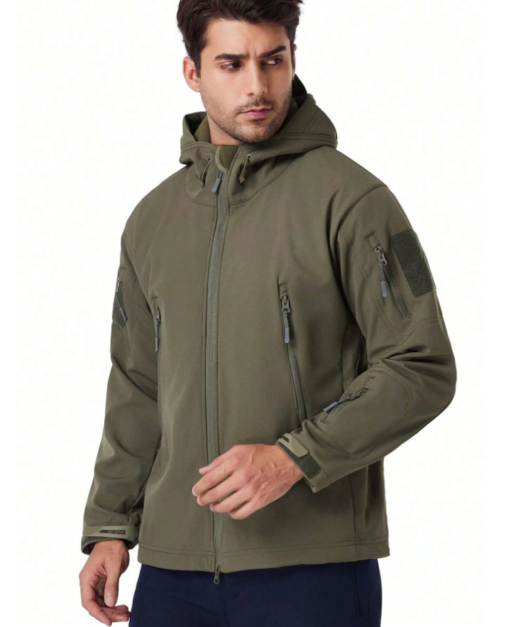 Men's tactical softshell jacket and waterproof pants set, perfect for challenging outdoor adventures.