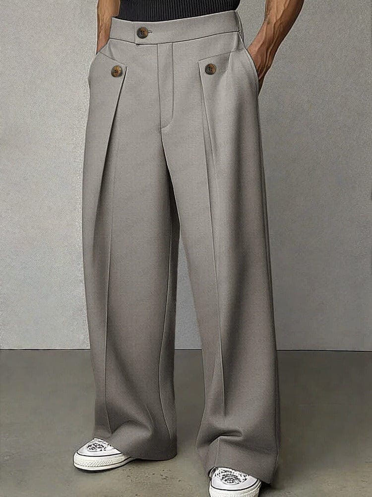Trendy men's wide-leg trousers with a relaxed fit. Fashionable flared pants for modern casual looks.