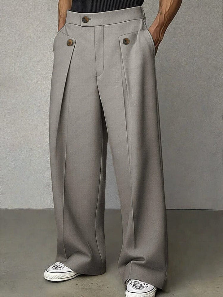 Trendy men's wide-leg trousers with a relaxed fit. Fashionable flared pants for modern casual looks.