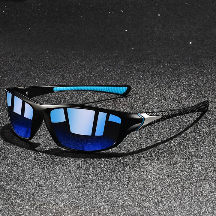 Athletic men's wraparound sunglasses, polarized for glare reduction. Comfortable & durable for outdoor sports.