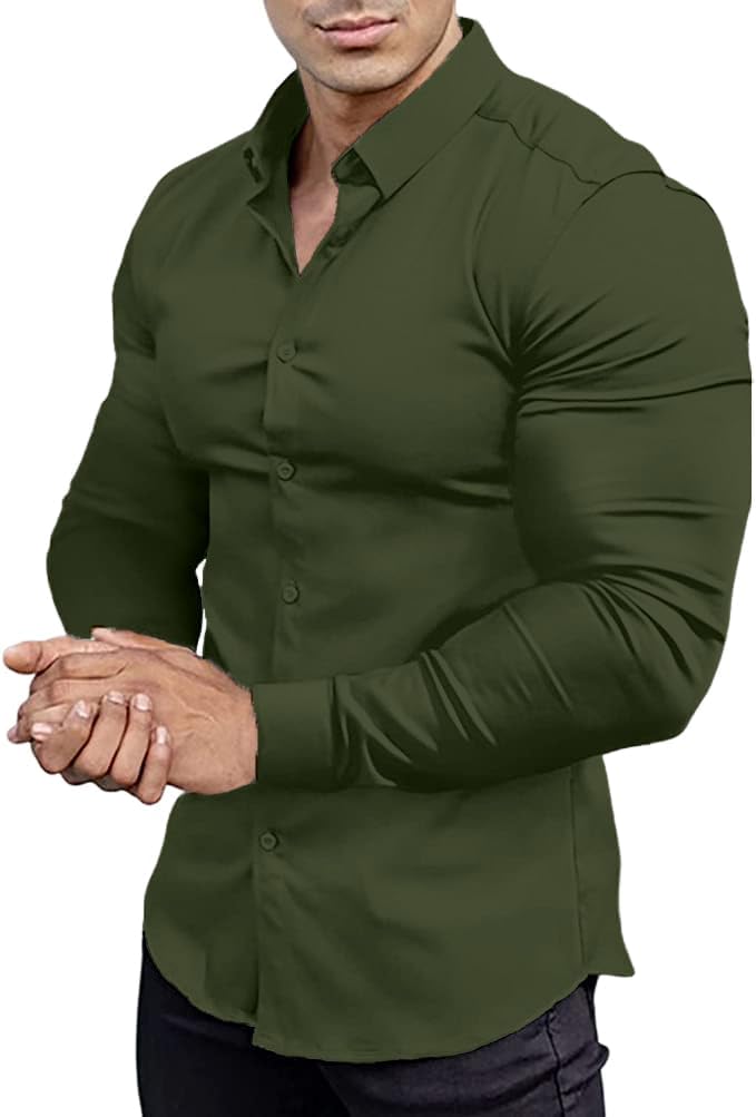 Wrinkle-Free Slim Fit Long Sleeve Dress Shirt for men, easy care.