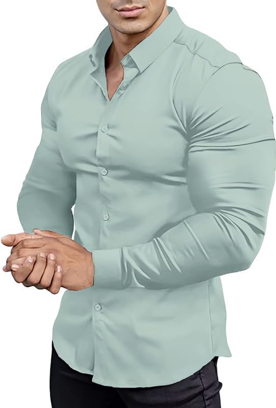 Men's Modern Slim Fit Dress Shirt, wrinkle-free, great for daily wear.
