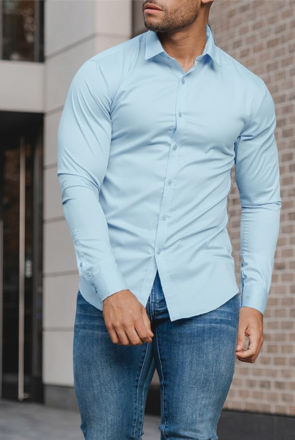 Men's Business Professional Slim Fit Shirt, wrinkle-free, high quality.