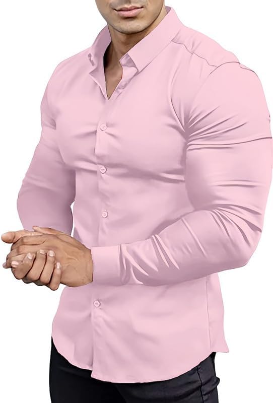 Stylish Men's Slim Fit Dress Shirt, long sleeve, wrinkle-free comfort.