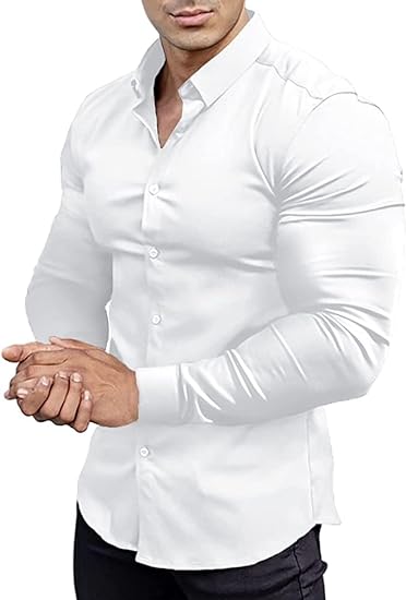 Men's Dress Shirt, slim fit, wrinkle-free, stretch comfort, long sleeve.