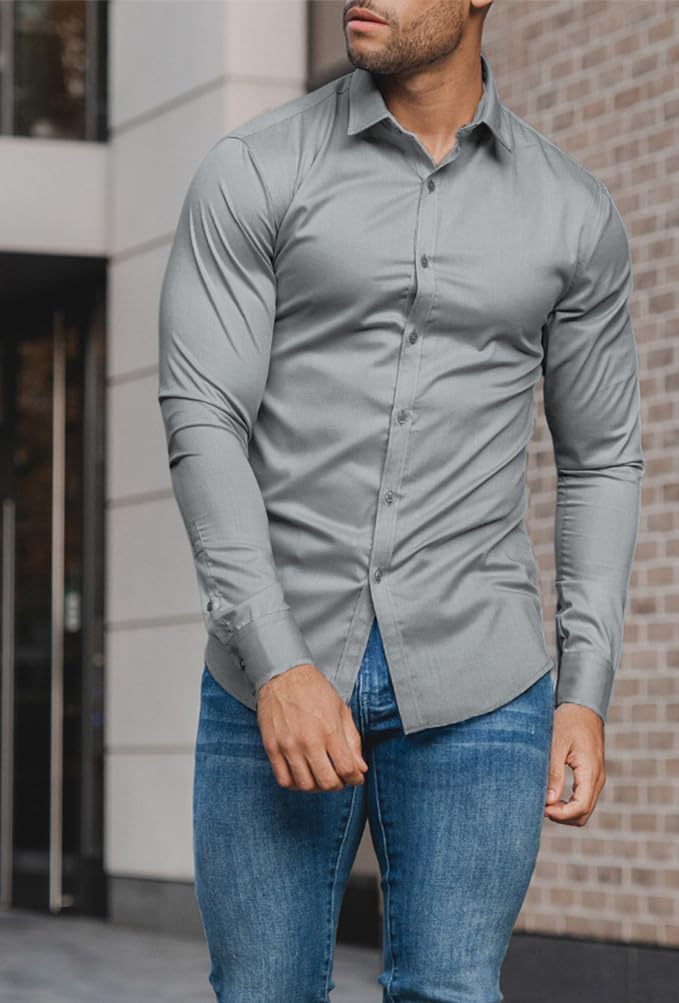Wrinkle-Free Men's Slim Fit Dress Shirt, ideal for business and casual wear.