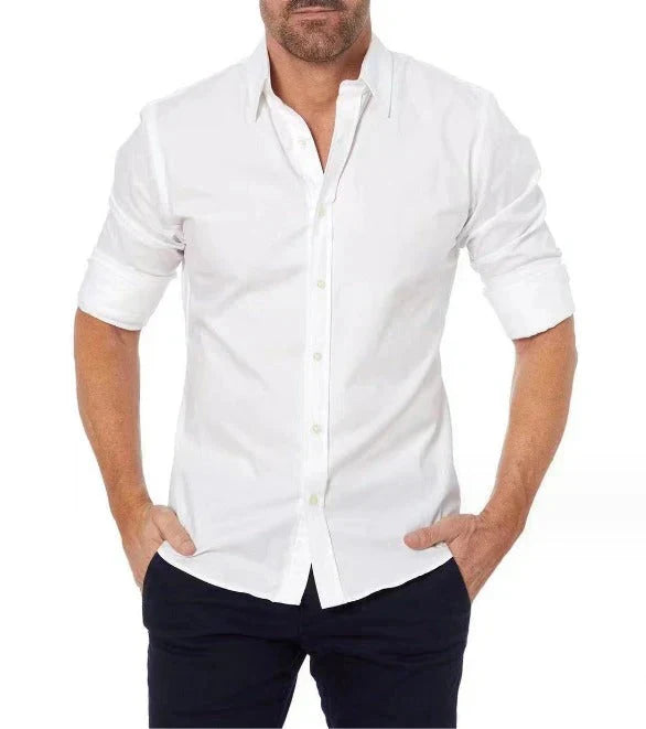 Comfortable men's zip-up long sleeve shirt, perfect for smart casual or everyday modern style. Soft, versatile fabric.