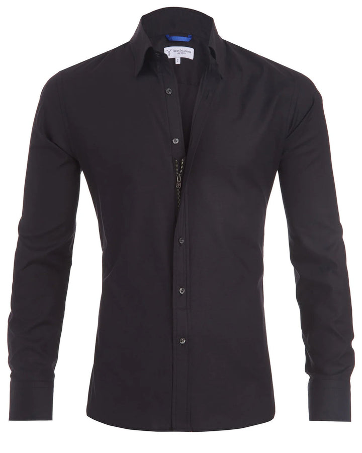 Everyday men's zip fit shirt, comfortable long sleeve casual top. Easy zip-up style for a modern versatile look.