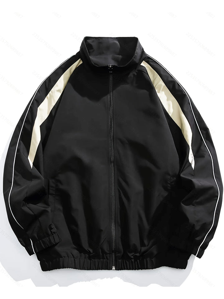 Men's zip-front stand collar windbreaker jacket. Lightweight, casual outerwear, perfect for spring & fall weather.