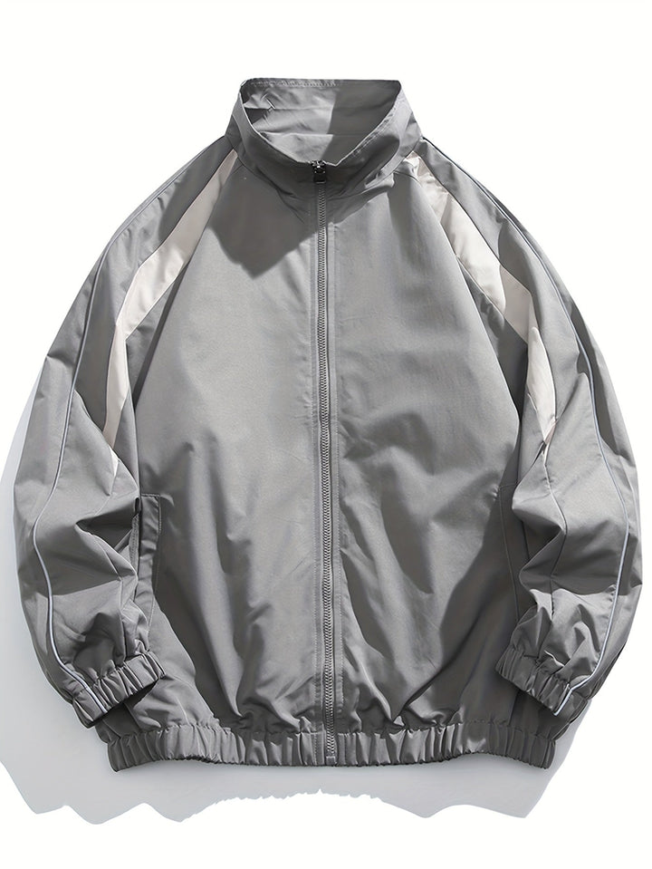 Comfortable men's zip-up windbreaker, stand collar. Lightweight & casual, great for spring & fall everyday wear.