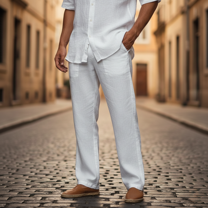Versatile mens lightweight linen drawstring pants. Perfect for everyday summer comfort.
