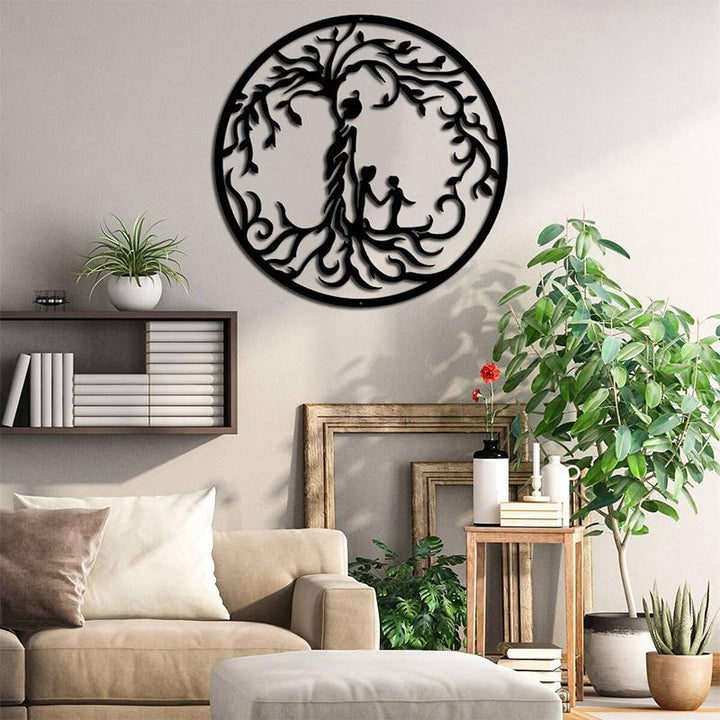 Metal Tree of Life wall art for family bond, black iron, artistic home decor gift for Mother's Day