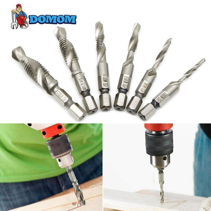 Metric high-speed steel thread tap and drill bit set, hex shank for metalworking