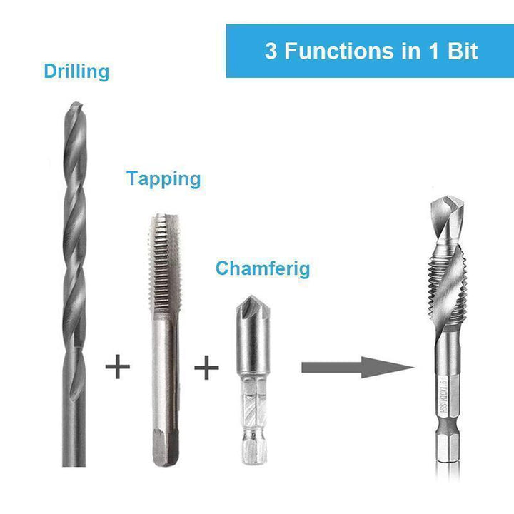 High-speed steel metric tap drill bits, hex shank for precise threading