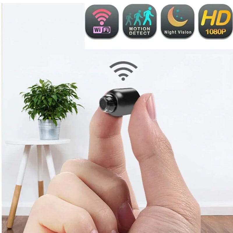 Compact 1080P WiFi security camera with night vision, ideal for home security and nanny cam use.