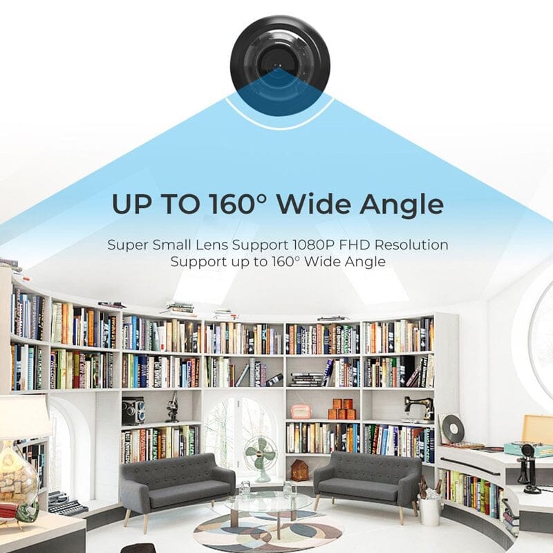 Discreet mini WiFi camera, 1080P HD, featuring night vision for complete home surveillance.
